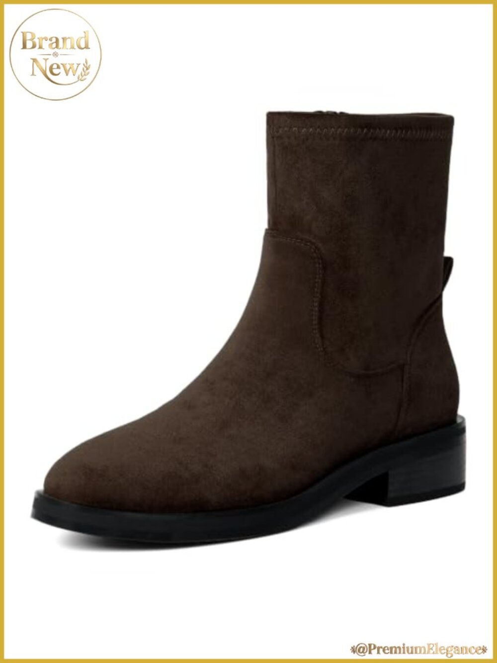 Women's Faux Suede Ankle Boots Round Toe Chunky Heel Side Zip Booties